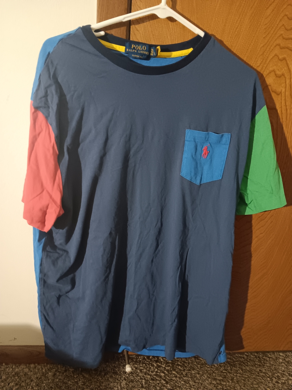 Polo by Ralph Lauren Colorblock Pocket T‑Shirt - Blue with Red & Green Sleeves